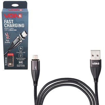 Кабель магнітний VOIN USB &mdash; Micro USB 3 А, 1 m, black (швидке заряджання/передавання даних) (VC-6101M BK) VC-6101M BK фото