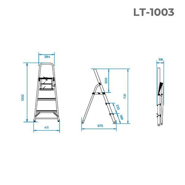 Стрем'янка з алюмінію, 3 сходинки, висота до платформи - 630 мм INTERTOOL LT-1003 LT-1003 фото