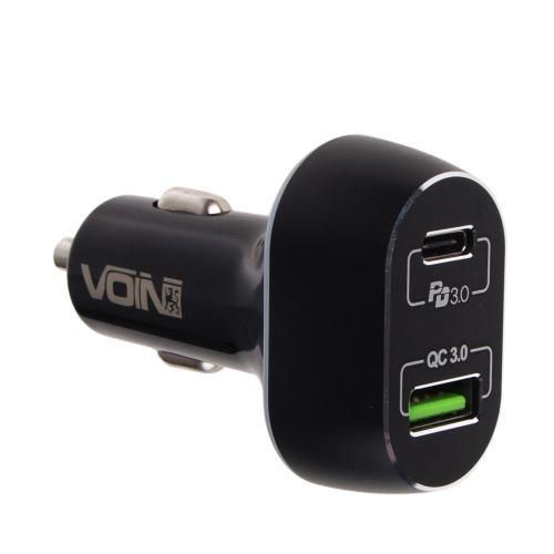 Автомобильное зарядное устройство VOIN 63W, 1USB QC3.0 18W + 1PD 45W, 12/24V (C-63202Q) C-63202Q фото