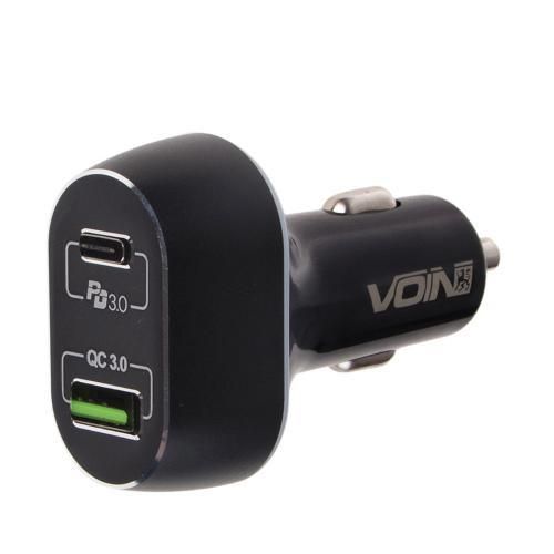 Автомобильное зарядное устройство VOIN 63W, 1USB QC3.0 18W + 1PD 45W, 12/24V (C-63202Q) C-63202Q фото