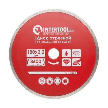 Диск отрезной алмазный со сплошной кромкой 180 мм, 22-24% INTERTOOL CT-3009 CT-3009 фото