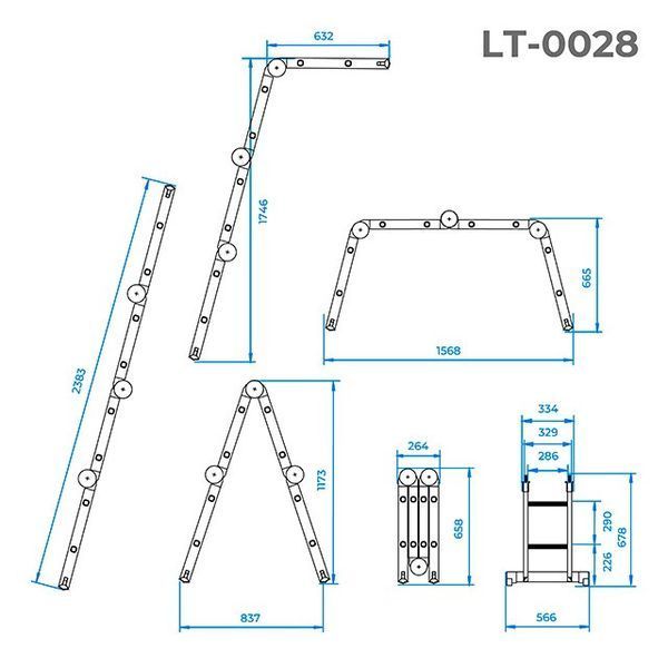 Драбина алюмінієва багатофункційна трансформер INTERTOOL LT-0028 LT-0028 фото