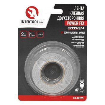 Лента клейкая двухсторонняя POWER FIX 15мм*2м*1мм, прозрачная, акрил, Storm KT-0825 фото