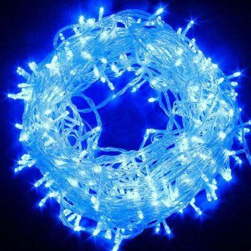Гирлянда новогодняя светодиодная, 300 LED лампочек, 25 метров. Синий цвет (Белый провод) RD7144 фото