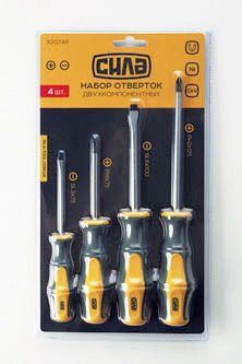 Набор отверток двухкомпонентных CrV SL3x75, SL6x100, PH1x75, PH2x125 (4шт) СИЛА 300748 300748 фото