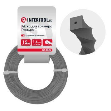 Волосінь для тримера "квадрат" кручена армована, 1.6 мм*15 м INTERTOOL DT-2326 DT-2326 фото