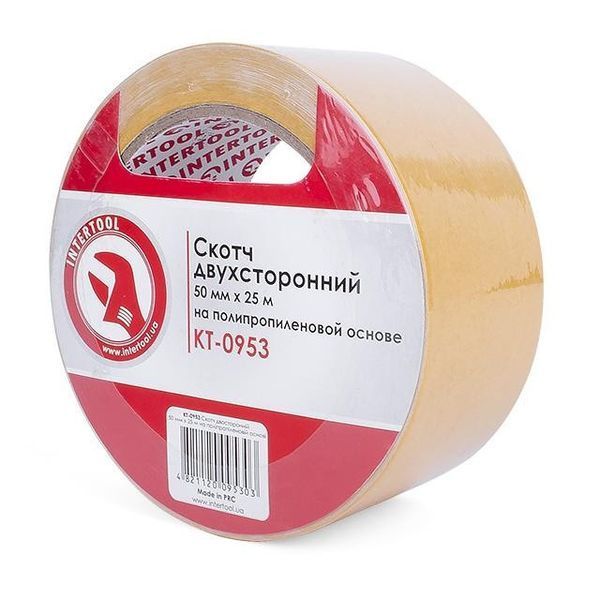Скотч двухсторонний 50 мм*25 м на полипропиленовой основе INTERTOOL KT-0953 KT-0953 фото