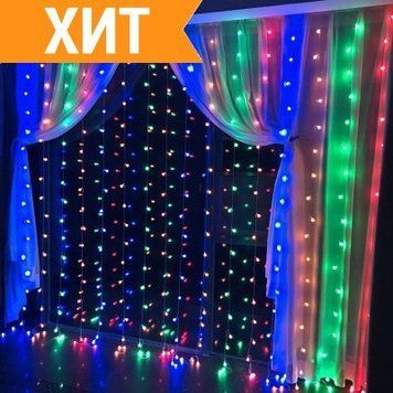 Гірлянда Новорічна для Вулиці Професійна (Різнокольорова) Штора, 400 LED-лампочок, 3x3 метри RD7179 фото