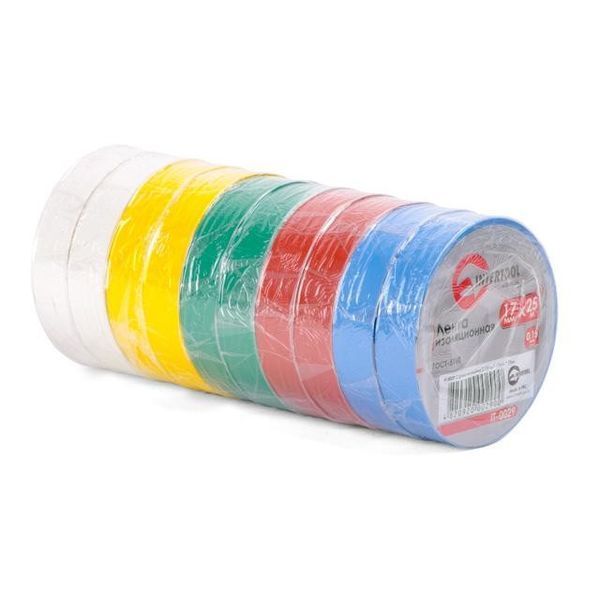 Лента изоляционная 0.15 мм*17 мм*25м цветная (уп. 10 шт) INTERTOOL IT-0029 IT-0029 фото