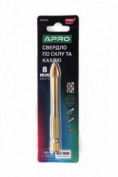 Свердло для скла та кахлю 4 грані HEX 8 мм PRO APRO 825010 825010 фото