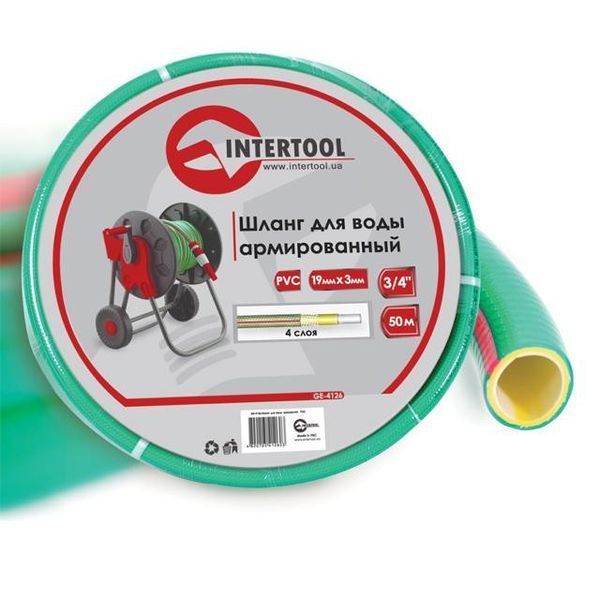 Шланг для води чотиришаровий, 3/4", 50 м, армований, PVC INTERTOOL GE-4126 GE-4126 фото