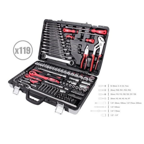 Профессиональный набор инструментов 1/4" & 1/2"; 119 ед INTERTOOL ET-7119 ET-7119 фото