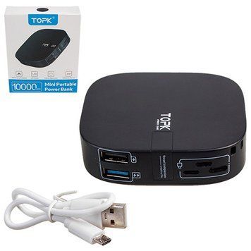 УМБ Power bank TOPK 10000mAh Li-polymer 5V2.1A (Lighting/Type C/Micro USB) black (I0802) I0802 фото