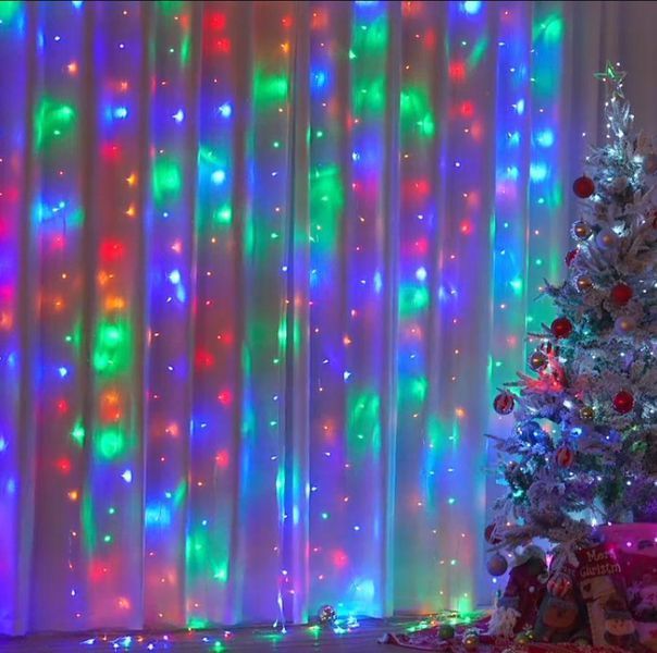 Гирлянда Новогодняя Светодиодная Штора, 120 LED-лампочек, 1,5x1,5 метра (с режимами), Разноцветная RD7176 фото