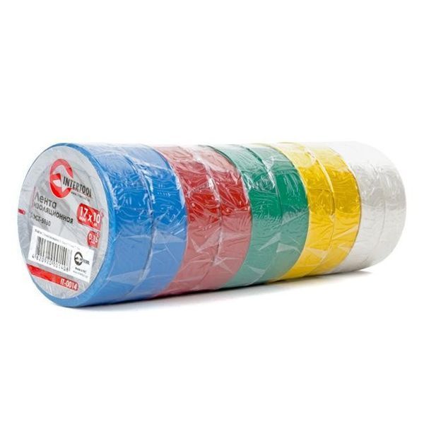 Стрічка ізоляційна 0,15 мм x 17 мм x 10 м кольорова (пач. 10 шт) INTERTOOL IT-0014 IT-0014 фото