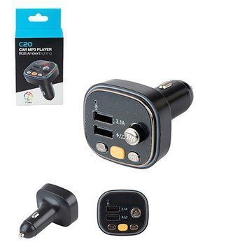 Модулятор FM 5в1 C20 12-24v 2USB 5V-3.1A Type C 5V-3.1A TF card BT5.0 RGB-ambient light C-20 фото