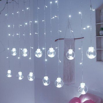Гірлянда Новорічна Штора 400LED 20 кульок 8 см, ширина 6м 220v, Колір ламп Білий RD9013 фото
