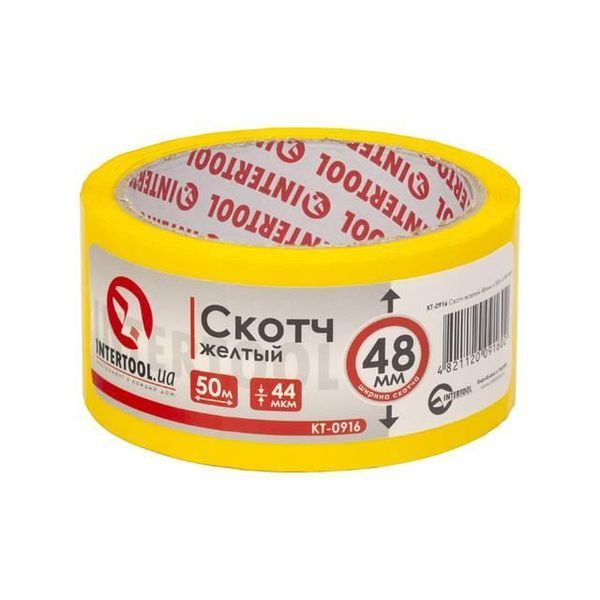 Скотч жовтий 48 мм*50 м*44мкм INTERTOOL KT-0916 KT-0916 фото