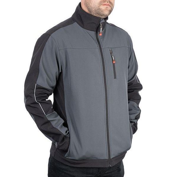 Куртка SOFTSHELL темно сіро-чорна, тришарова, тканина - стрейч 300 GSM 100D, з водо - вітрозахистом, розмір M. INTERTOOL SP-3132 SP-3132 фото