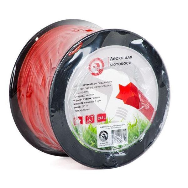 Волосінь для тримера зірка 2.0 мм, бухта 245м, червона INTERTOOL DT-2271 DT-2271 фото