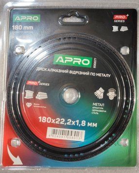 Диск алмазный по металлу 180х1.8х22.2мм APRO PRO 830077 830077 фото