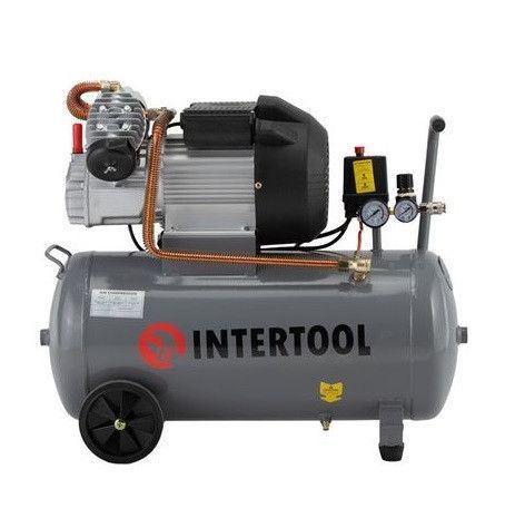 Компрессор 50 л, 3 кВт, 220 В, 10 атм, 420 л/мин, 2 цилиндра. INTERTOOL PT-0007 PT-0007 фото