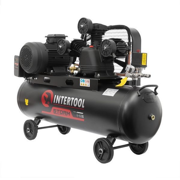 Компрессор 100 л, 4 кВт, 380 В, 10 атм, 600 л/мин. 3 цилиндра STORM INTERTOOL PT-0036 PT-0036 фото