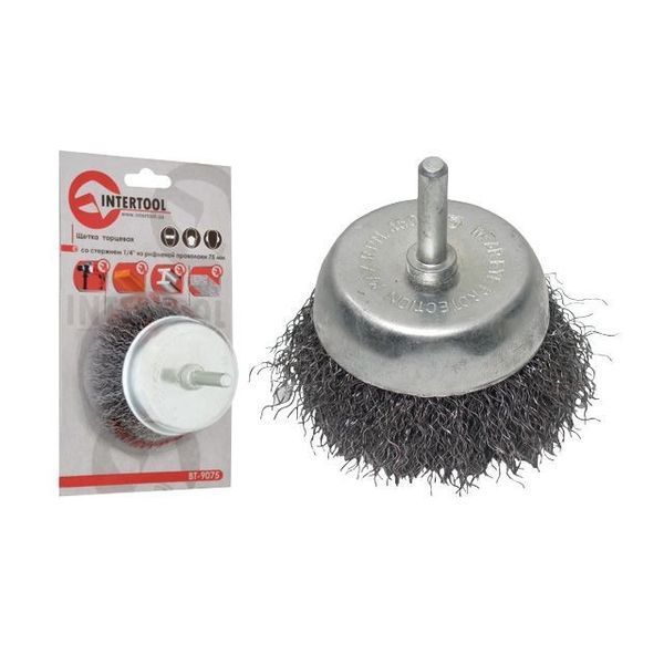 Щітка чашкова 50 мм для дриля, 1/4" (витий дріт) INTERTOOL BT-9050 BT-9050 фото
