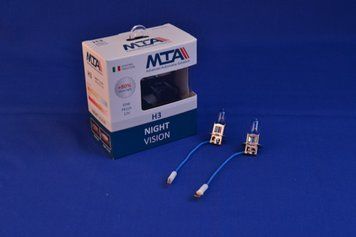 Лампа автомобільна H3 12 V 55 W PK22S NIGHT VISION + 80% (2шт) (ближня/дальня, протитуманна) MTA 80315 NVB2 80315 NVB2 фото