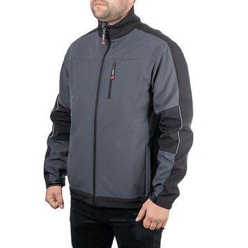 Куртка SOFTSHELL темно сіро-чорна, тришарова, тканина стрейч 300 GSM 100D з водо-, вітрозахистом,&nbsp;розмір XXL SP-3135 фото