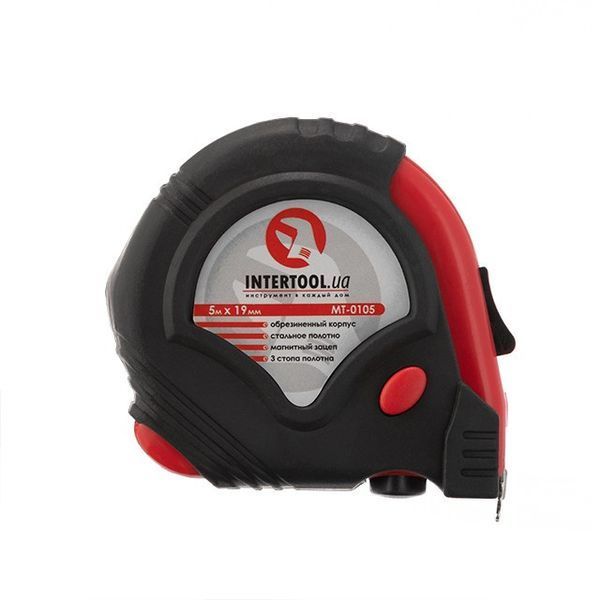 Рулетка с металлическим полотном 5 м x 19 мм, три стопора полотна INTERTOOL MT-0105 MT-0105 фото