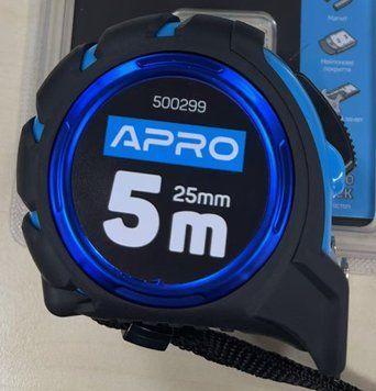 Рулетка магнитная обрезиненная автостоп, двойной зацеп 5мх25мм APRO 500299 500299 фото