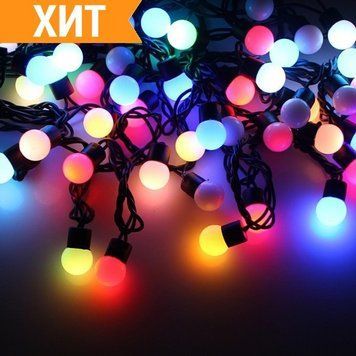 Гірлянда новорічна світлодіодна Кулька Матова (8 мм), 300 LED-лампочок, 20 метрів. Мікс (Різнокольор RD102 фото