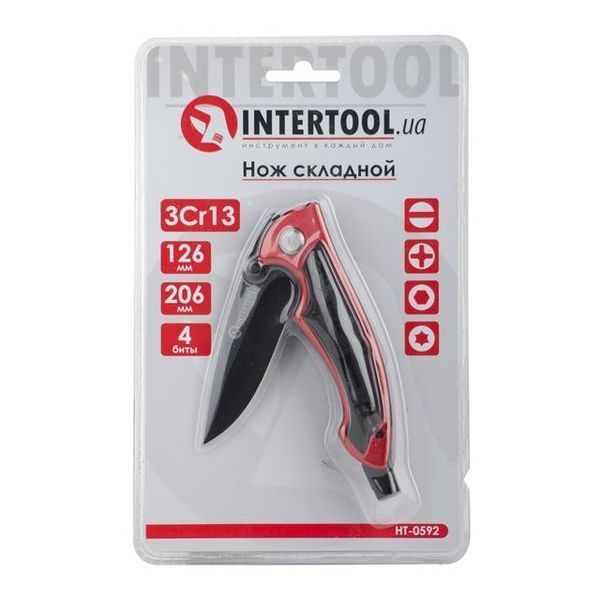 Нож складной 206 мм, ручка алюминий + пластик, 4 отверточные насадки INTERTOOL HT-0592 HT-0592 фото