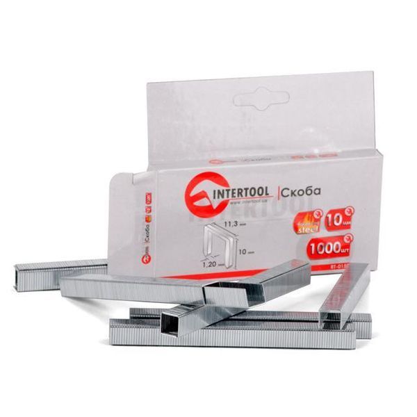Скоба гартована 10 мм, пак. 1000 шт., ширина 11,3x1,20 мм INTERTOOL RT-0150 RT-0150 фото