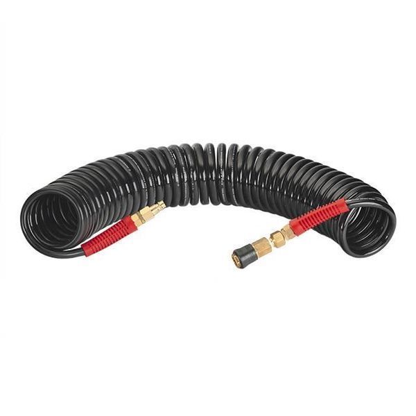 Шланг BLACK M-Flex 8х12мм, 10м спіральний поліуретановий з поворотним шарніром, латунними швидкороз'ємними PT-1796 фото