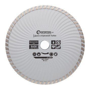 Диск отрезной Turbo, алмазный 180 мм, 16-18% INTERTOOL CT-2004 CT-2004 фото